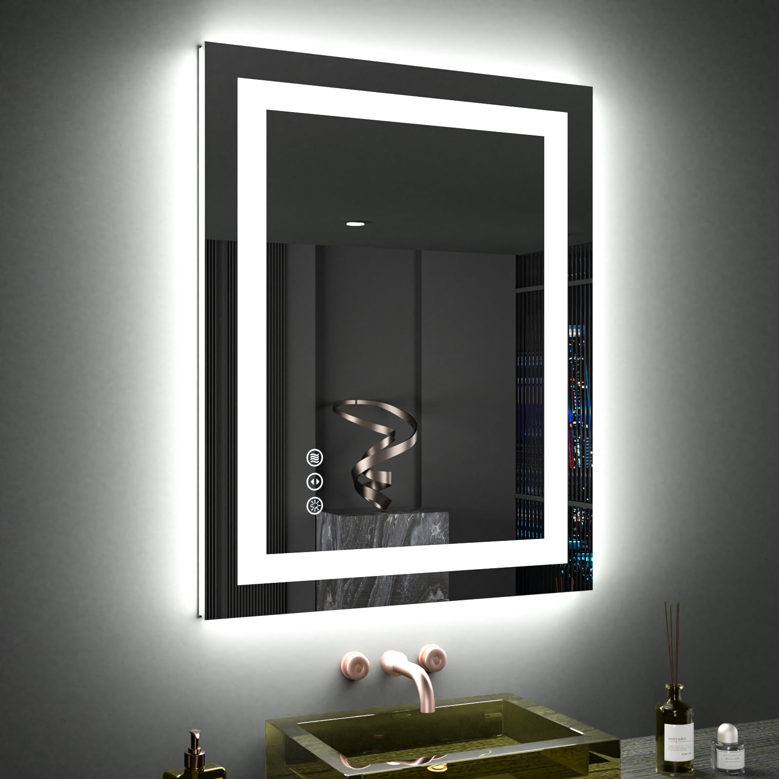 Loaao 24''X30'' Led Bathroom Mirror With Lights, Anti-Fog, Dimmable, Backlit + Front Lit, Lighted Bathroom Vanity Mirror For Wal