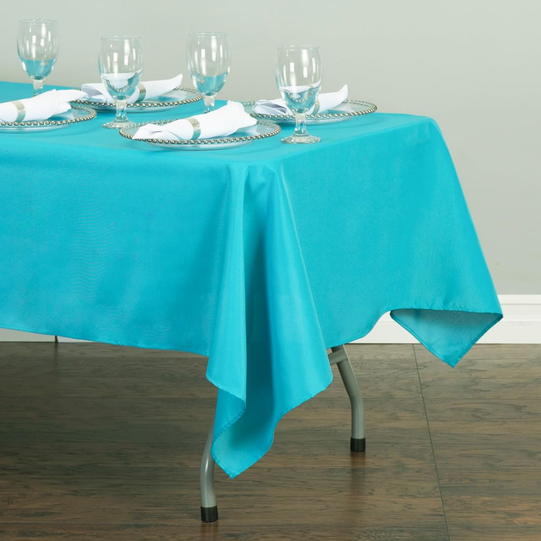 Ltc Linens 2 Pack Turquoise Rectangular Tablecloths 60 X 102 Inches For 6 Feet Rectangle Banquet Tables With Half-Drop - Stain A