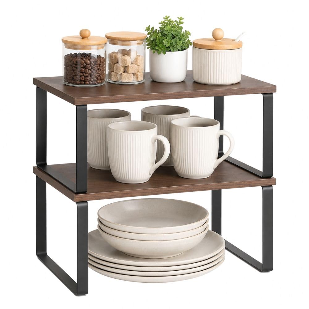 Decorlay Metal & Wooden Cabinet Shelf Organizer Spice Rack Kitchen Counter Shelf, Pantry Organizer Storage Shelves, Stackable | 