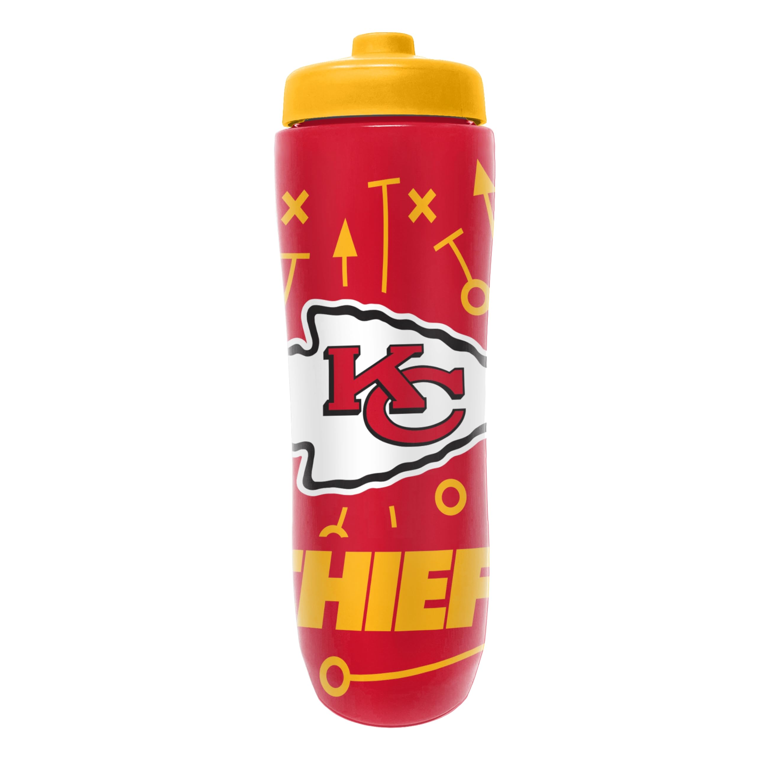 Party Animal NFL Football Squeeze Bottle, 32 oz BPA-Free Sports Water Bottle with Quick Flow for Kids & Adults, Kansas City Chie