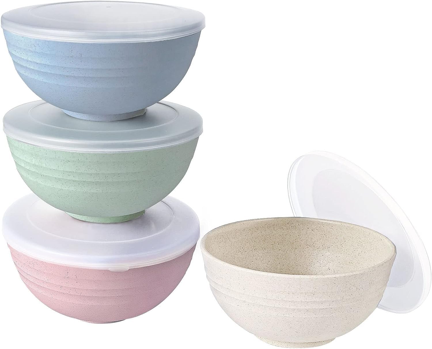 Hapysa Cereal Bowl With Lid, Bpa Free Microwave Safe Bowlset, Wheat Straw Fiber Bowls, Reusable Plastic Bowls For Soup, Salad An
