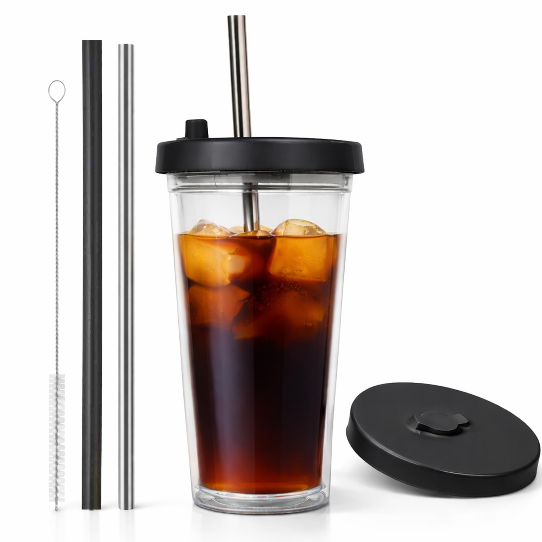 Kensal Home Reusable Iced Coffee Cup (16 Oz/Grande), Leak Proof and Double Wall Insulated Iced Coffee Tumbler, Come with Reusabl