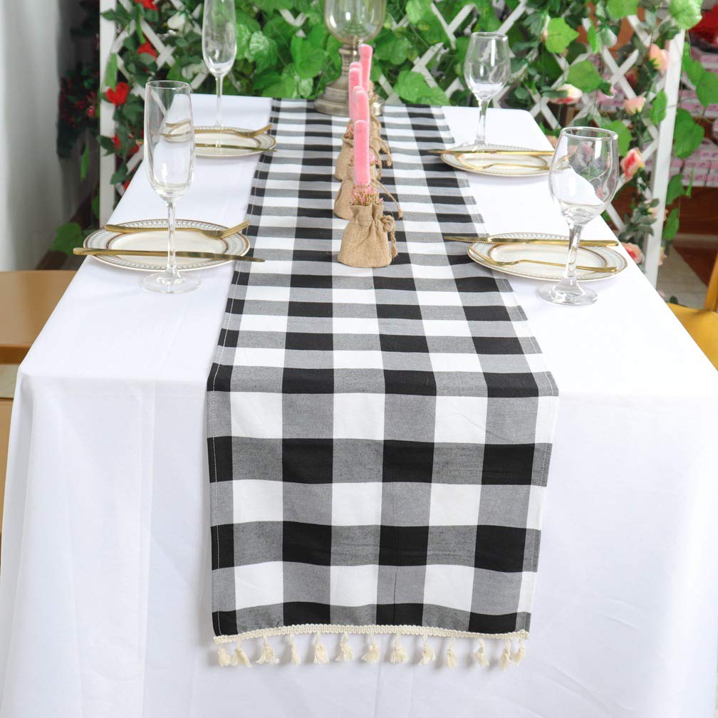 Partisout Buffalo Check Table Runner Checked Table Runner With Tassel Bluffalo Plaid Table Runners Washable Cotton Linen Table C