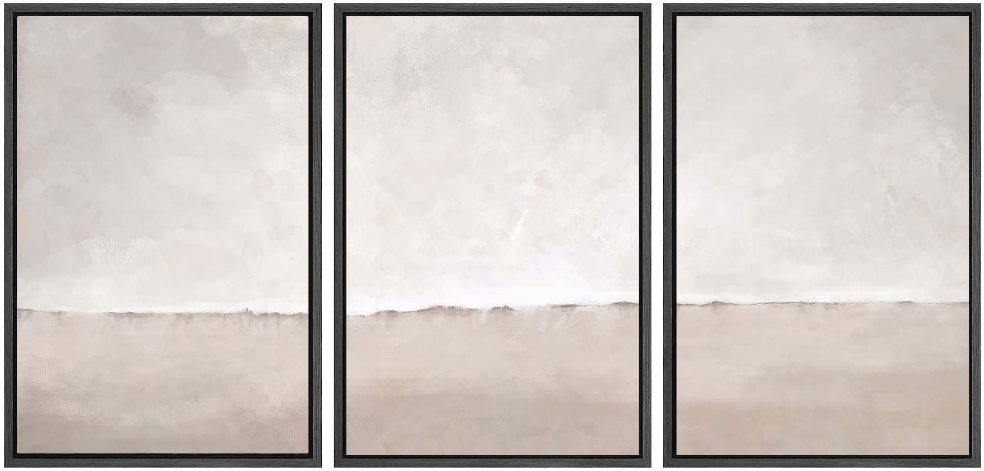 Signwin Framed Canvas Print Wall Art Set Pastel Watercolor Gray Brown Paint Stroke Landscape Abstract Shape Illustrations Decora
