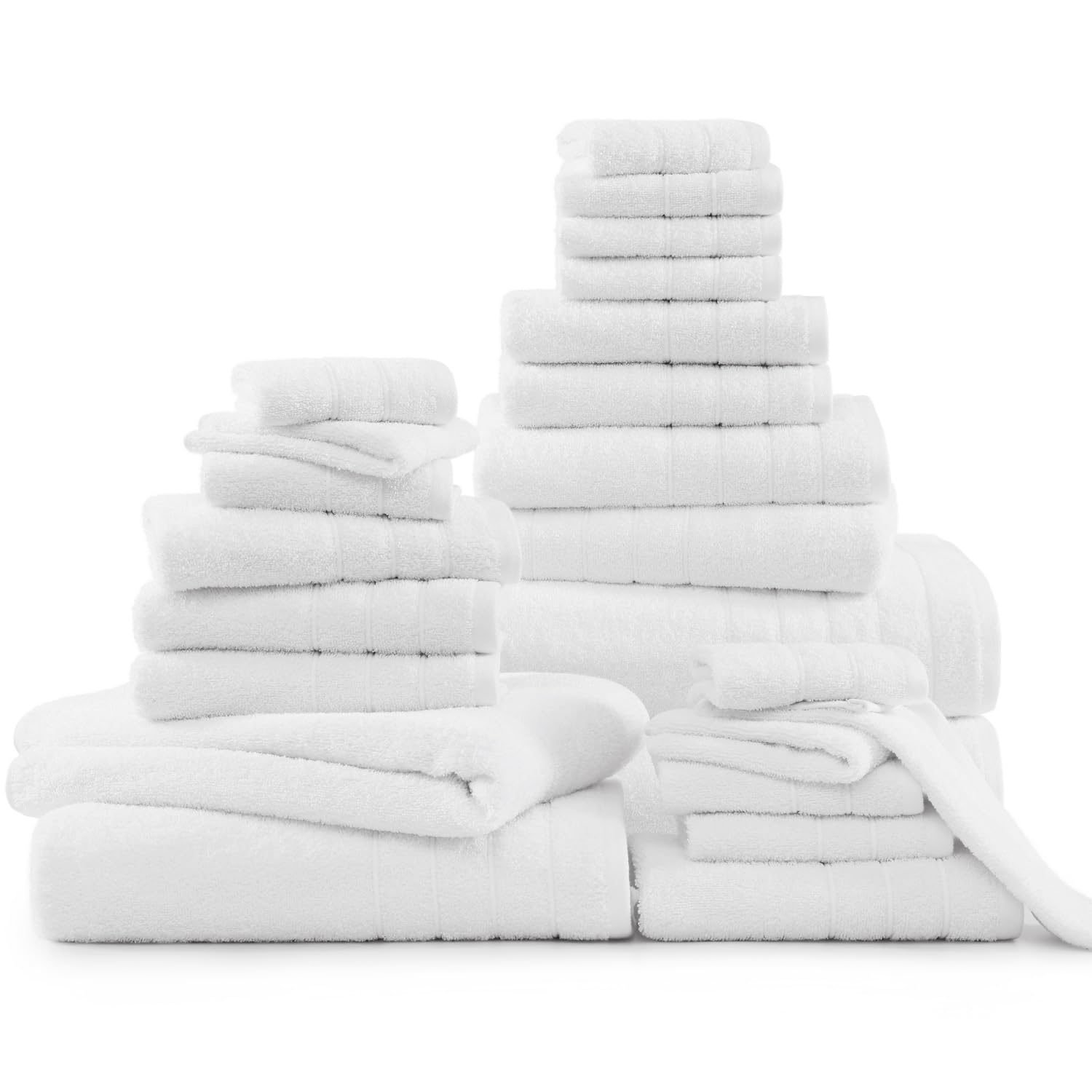 Casa Platino 24 Piece 100% Cotton White Towels Set For Bathroom, 2 Bath Sheets, 2 Large Bath Towels(30''X 60''), 2 Gym Towels (2