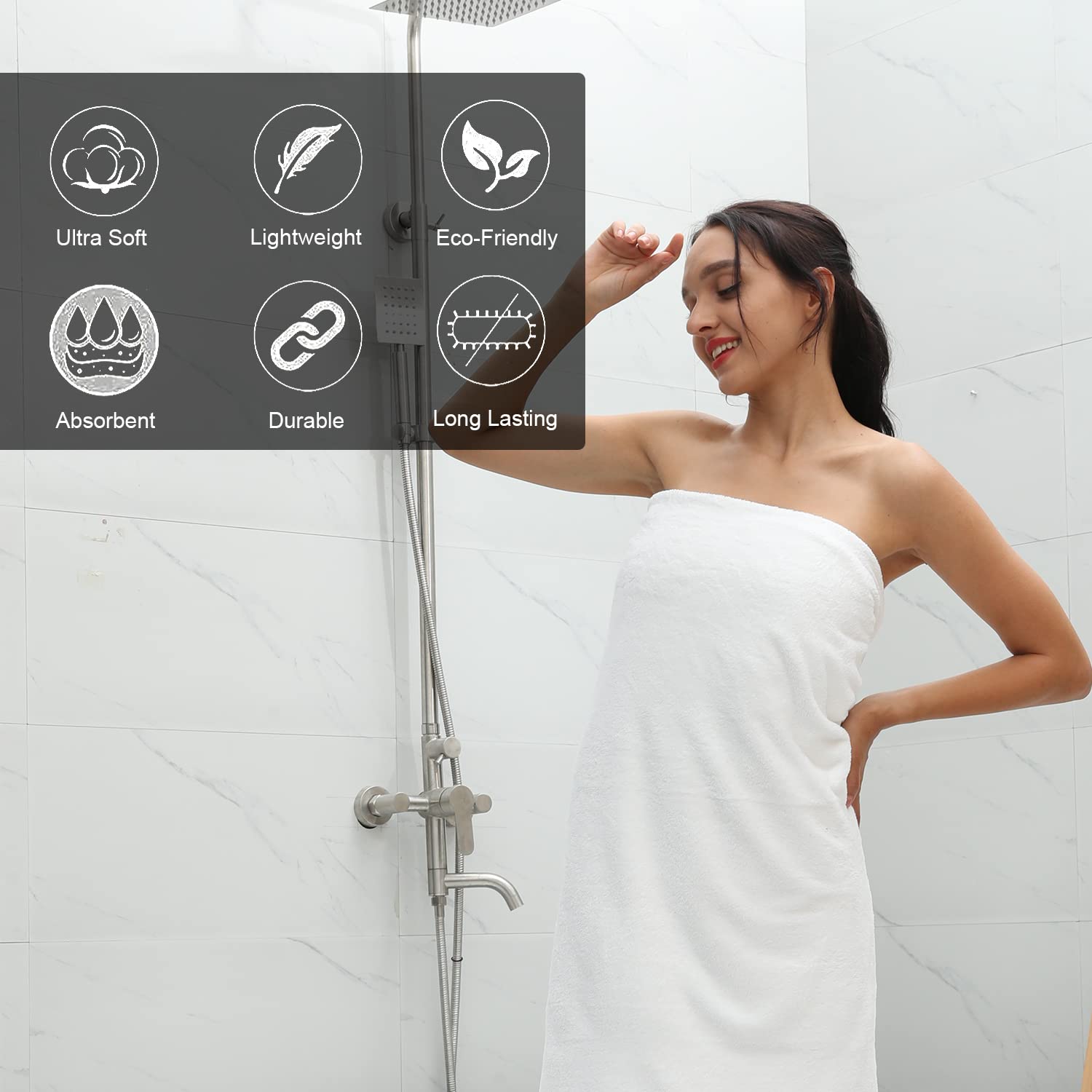 MINCHI 8 Piece Bath Towels Set  600 GSM Bathroom Towel for Home and Hotel Oversize Sheet Towel  2 Large Bath Towels 35x70 inches  2 Hand Towels 4 Wash Cloths  Absorbent Towel White