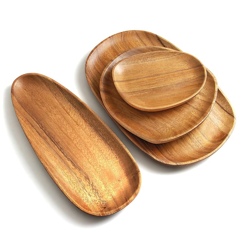 Aoosy Wood Serving Tray, Wooden Serving Platters Set For Serving Food, Fruit, Vegetable, Meat Breakfast Lunch Dinner In Bed Deco