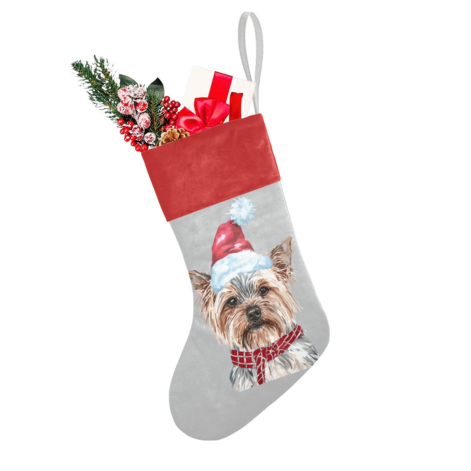 SunFancyCustom Personalized Santa Hat Yorkie Christmas Stockings with Name Custom Xmas Gift Fleece Holiday Decoration Gift 17.52