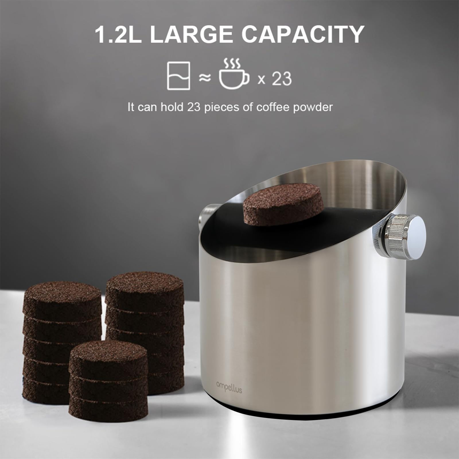 Ompellus Espresso Knock Box, Large Capacity & Non-Slip Base Coffee Knock Box, Barista Tools, Espresso Machine Accessories (Black