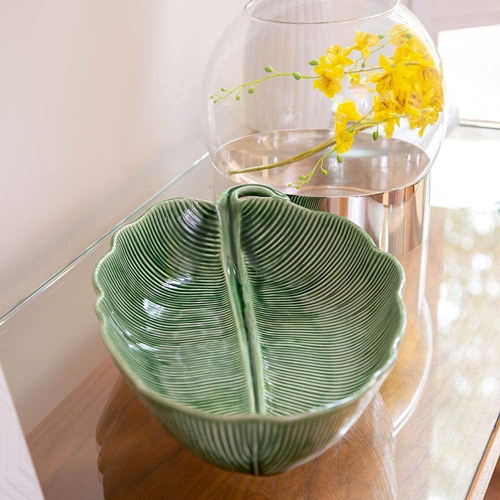 Bordallo Pinheiro Green Banana Leaf Earthenware Salad Bowl