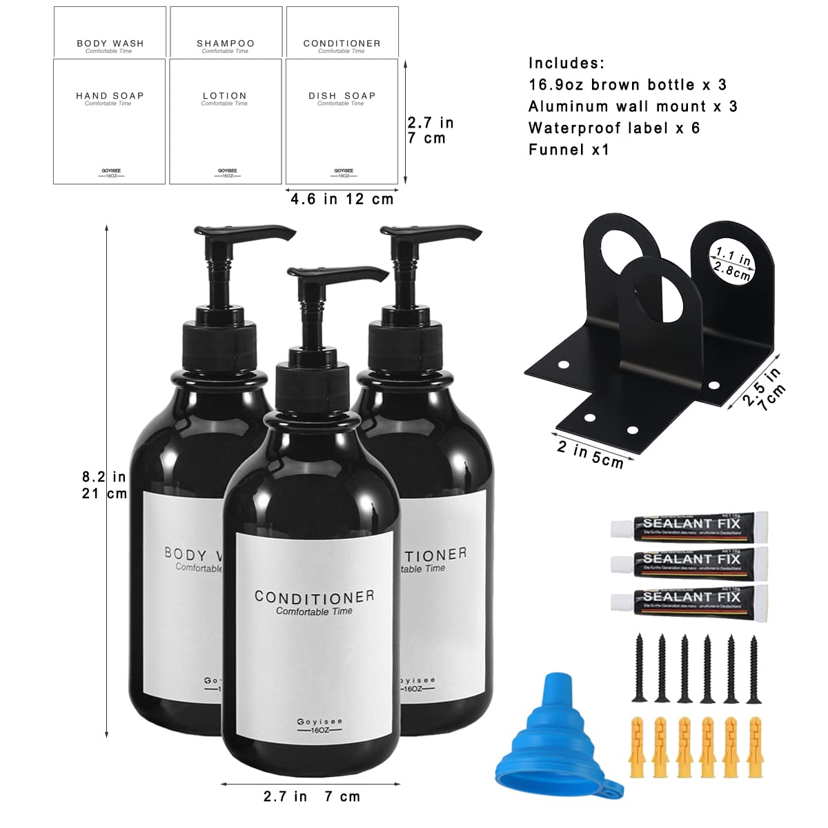 Goyisee Shampoo And Conditioner Dispenser For Shower Wall 3 Chamber,Refillable Shampoo And Conditioner Bottles With Waterproof L