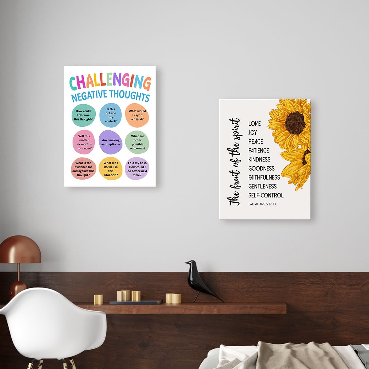 Listngbo Mental Health Canvas Wall Art,Challenging Negative Thoughts Motivational Quote Artwork Painting Prints Poster Ready To