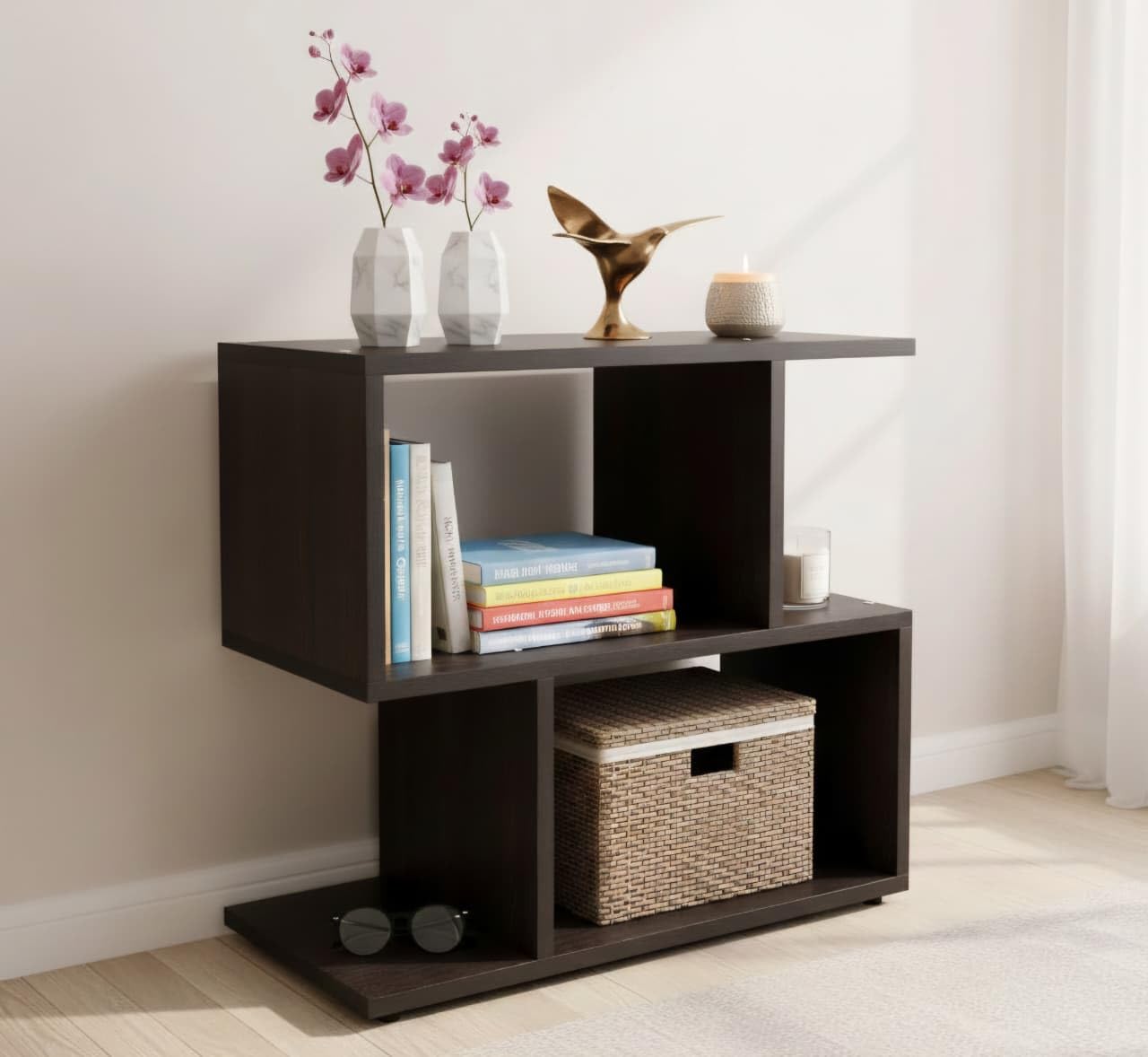 Firebees Modern Bedside Table For Bedroom With Open Storage | Nightstand & Side Tables For Bedroom | End Table, Small Space Coff
