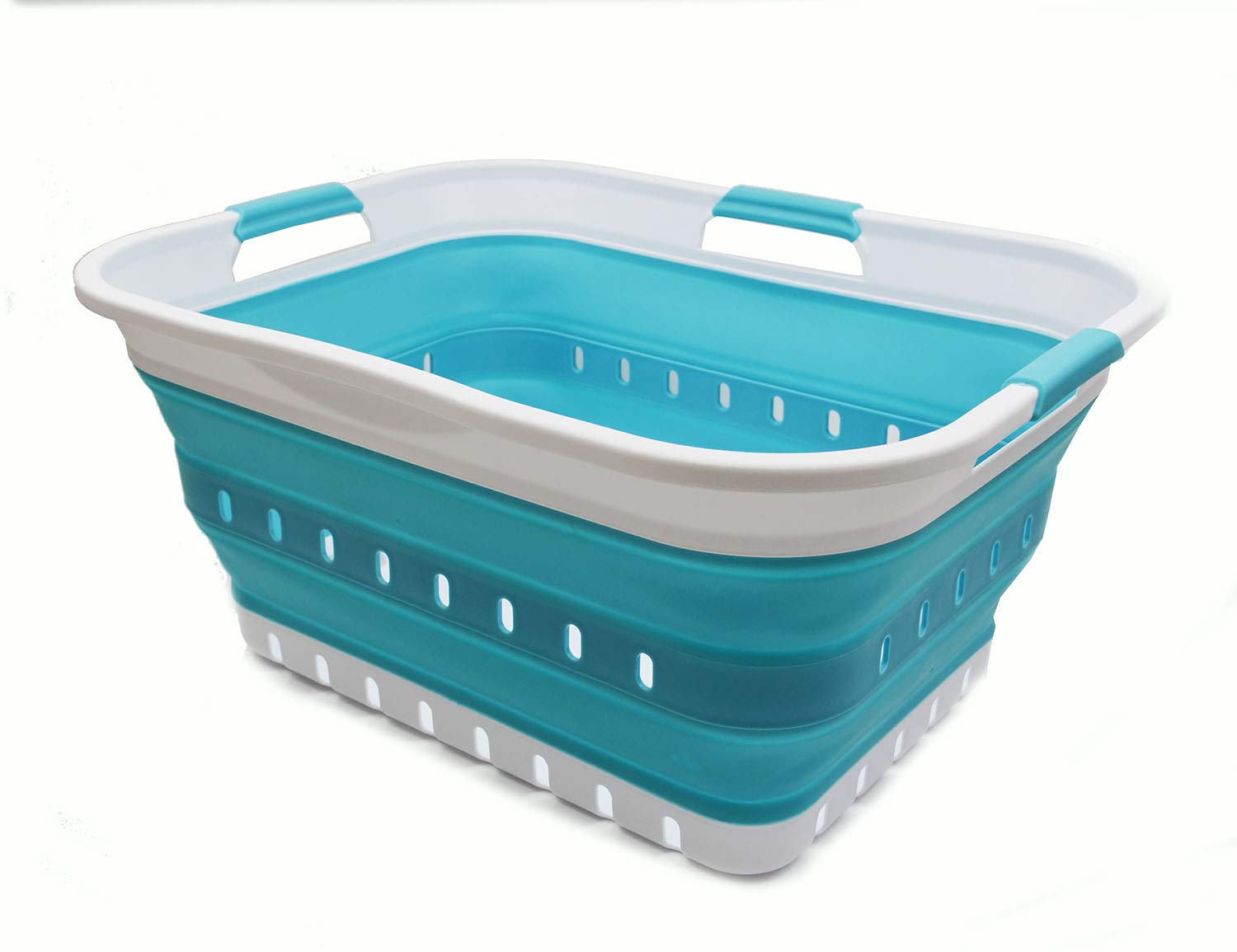 Sammart 42L Collapsible Plastic Laundry Basket - Foldable Pop Up Storage Container/Organizer - Space Saving Hamper/Basket (1, Wh