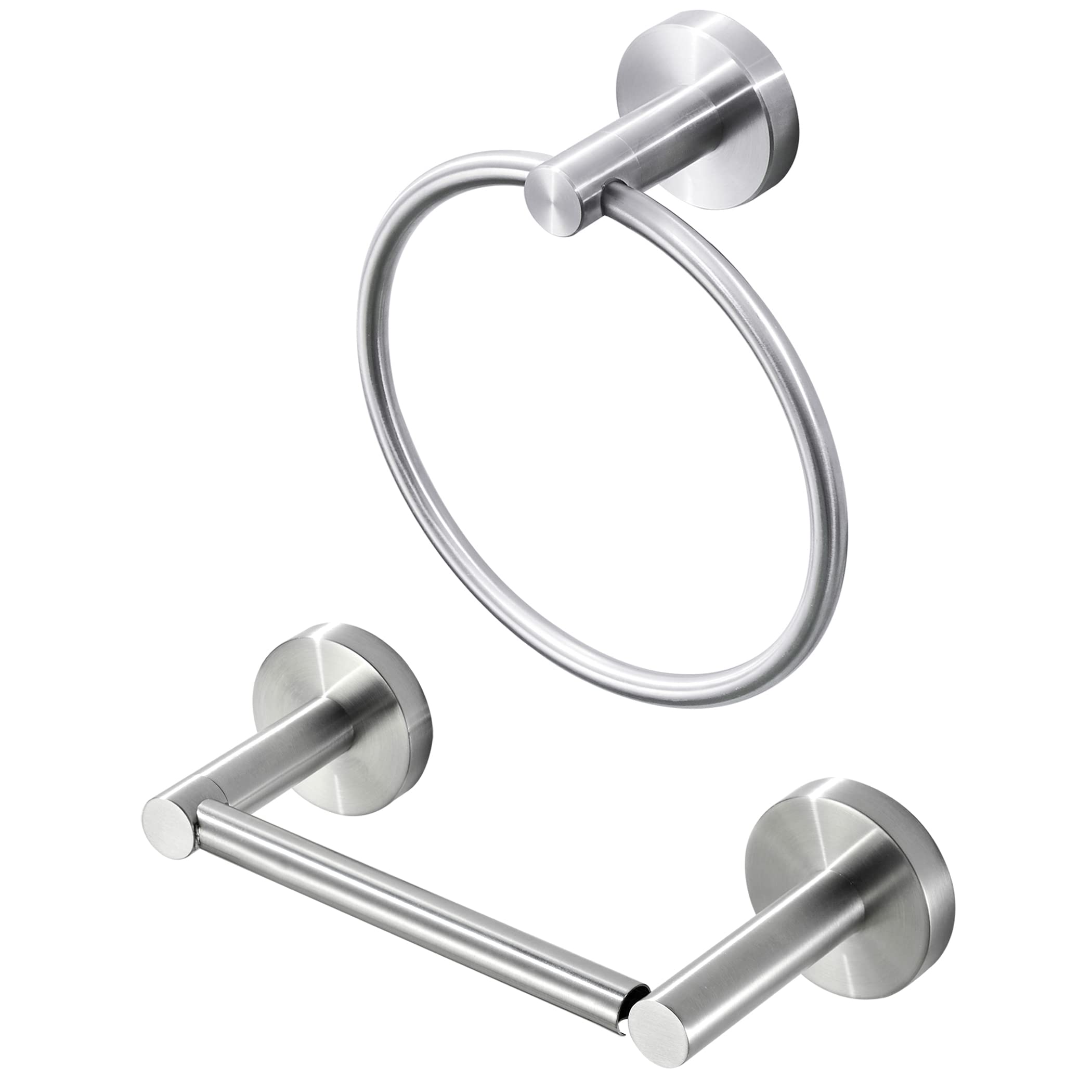 Weiko Brushed Nickel Toilet Paper Holder Towel Ring, Hand Towel Holder And Toilet Roll Holder Double Post Pivoting Bathroom Acce