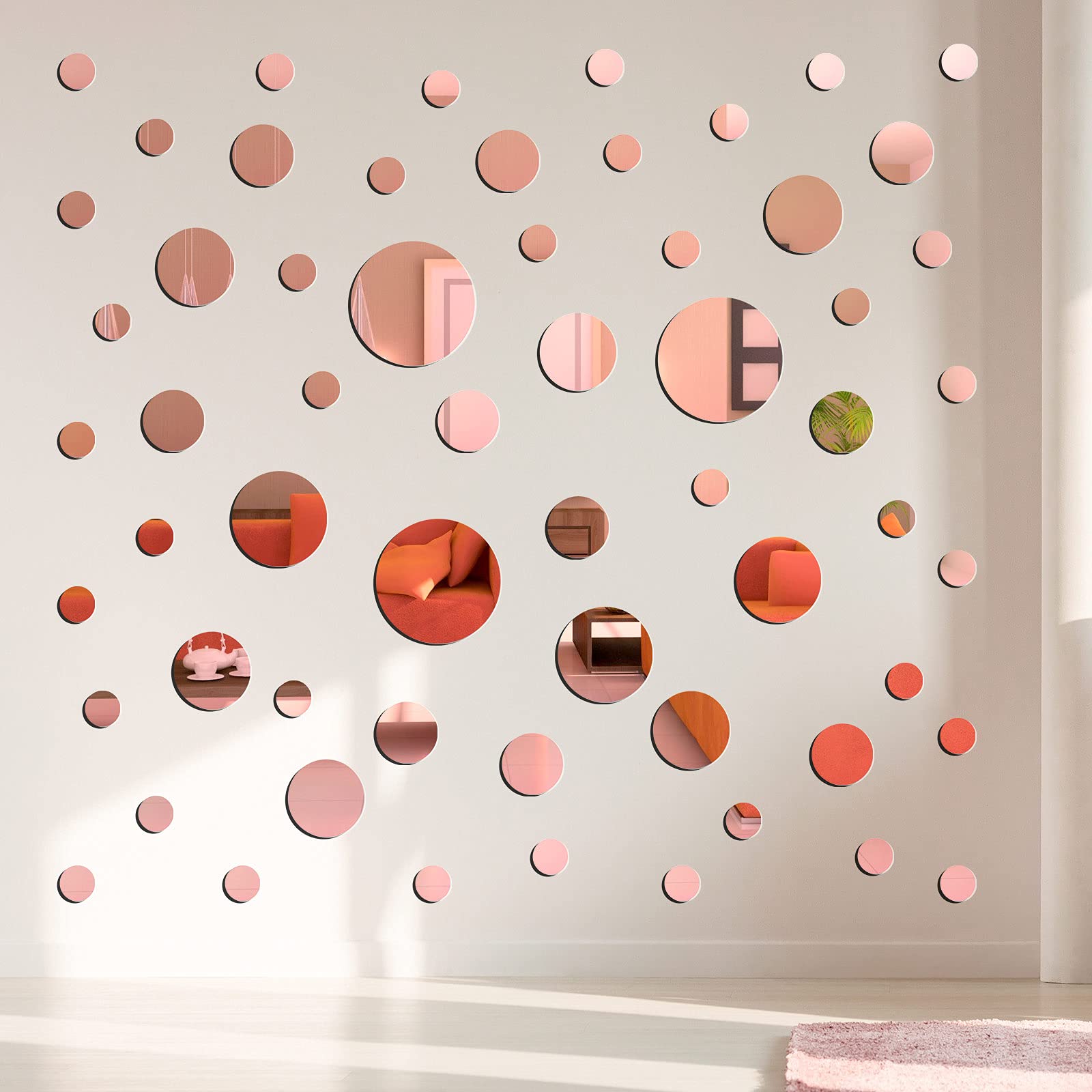 60 Pieces Acrylic Mirror Setting Round DIY Decor Tiles Adhesive Wall Sticker Decal for Bedroom Wall Decor Mirror Living Dining R