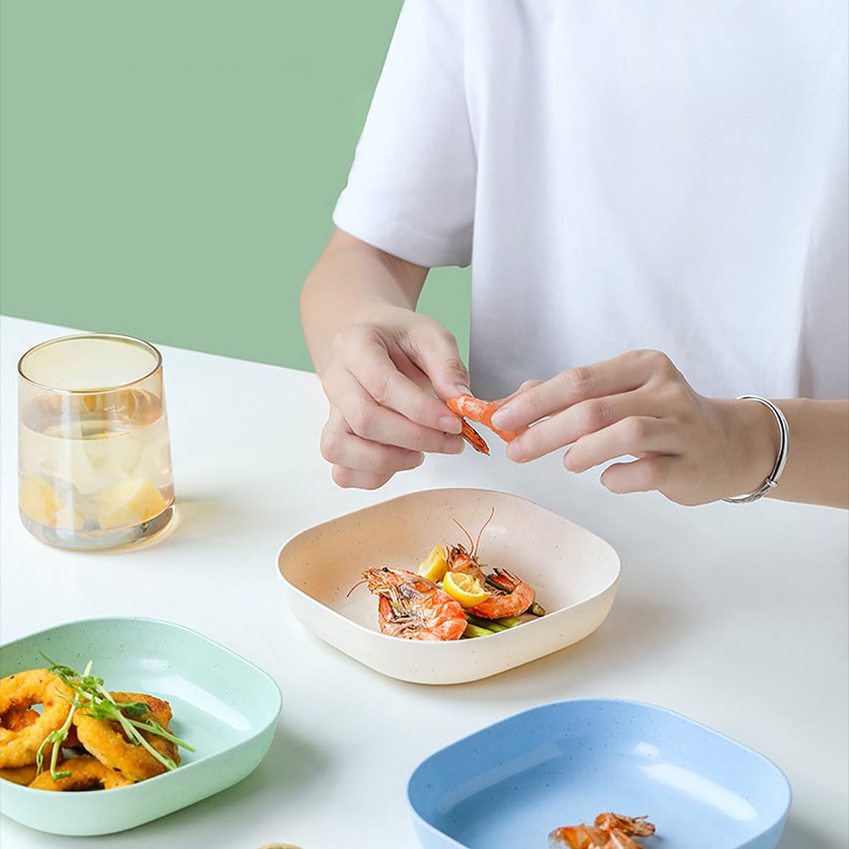 Wolpin Square Plastic Dinner Plate Set (Set Of 10 Pcs) Colorful Snacks Plate/Breakfast Plate With Stand