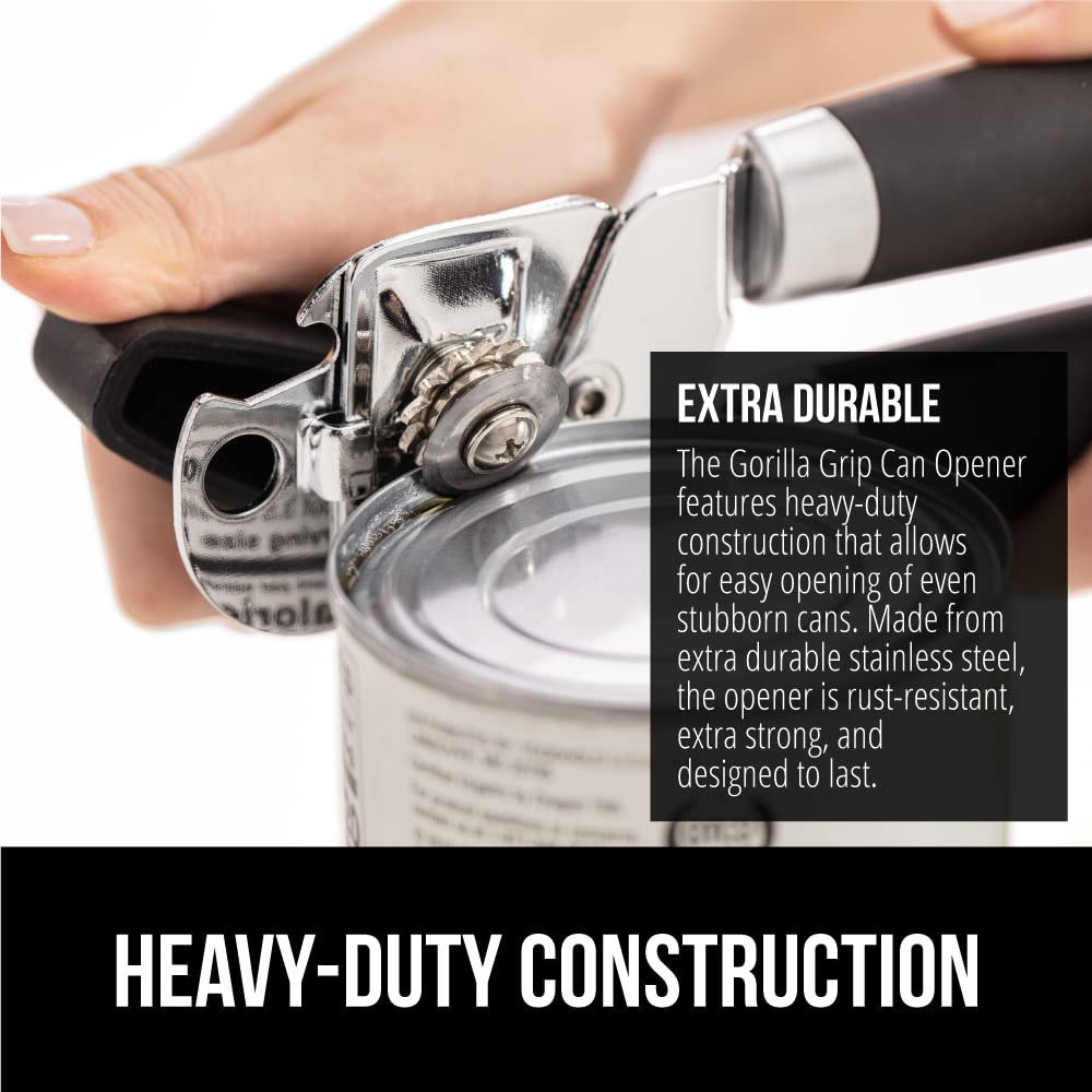 GORILLA GRIP Heavy Duty Stainless Steel Manual Can & Bottle Opener, Black, Comfortable Handle, Model 840029698921, One Size