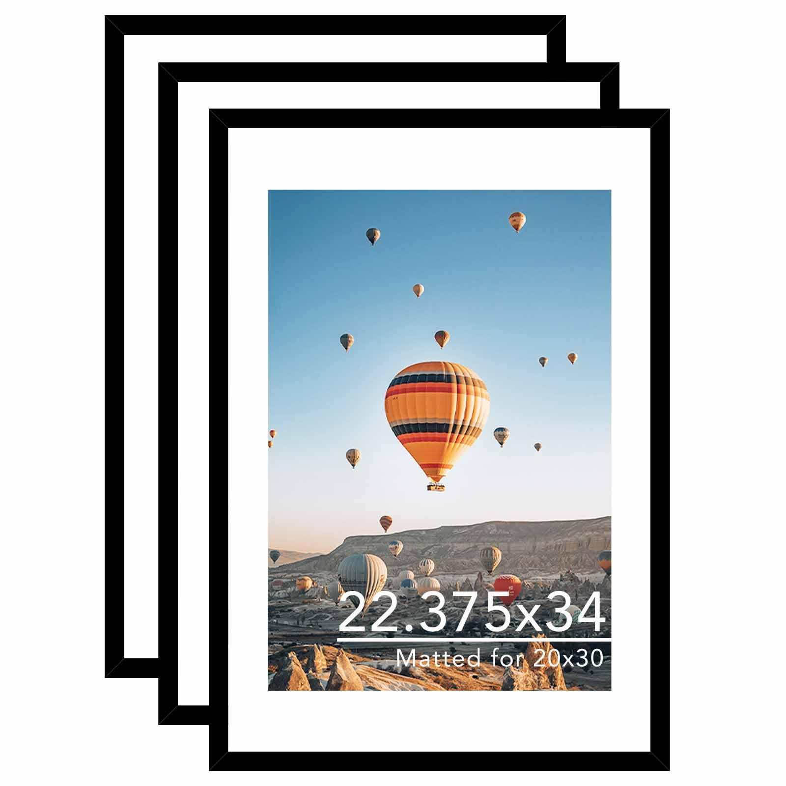 JCJMY 22.375x34 Picture Frame with 20x30 Mat Set of 3, Display Photo 20x30 with Mat or 22.375 x 34 Without Mat, Wall Hanging Lar