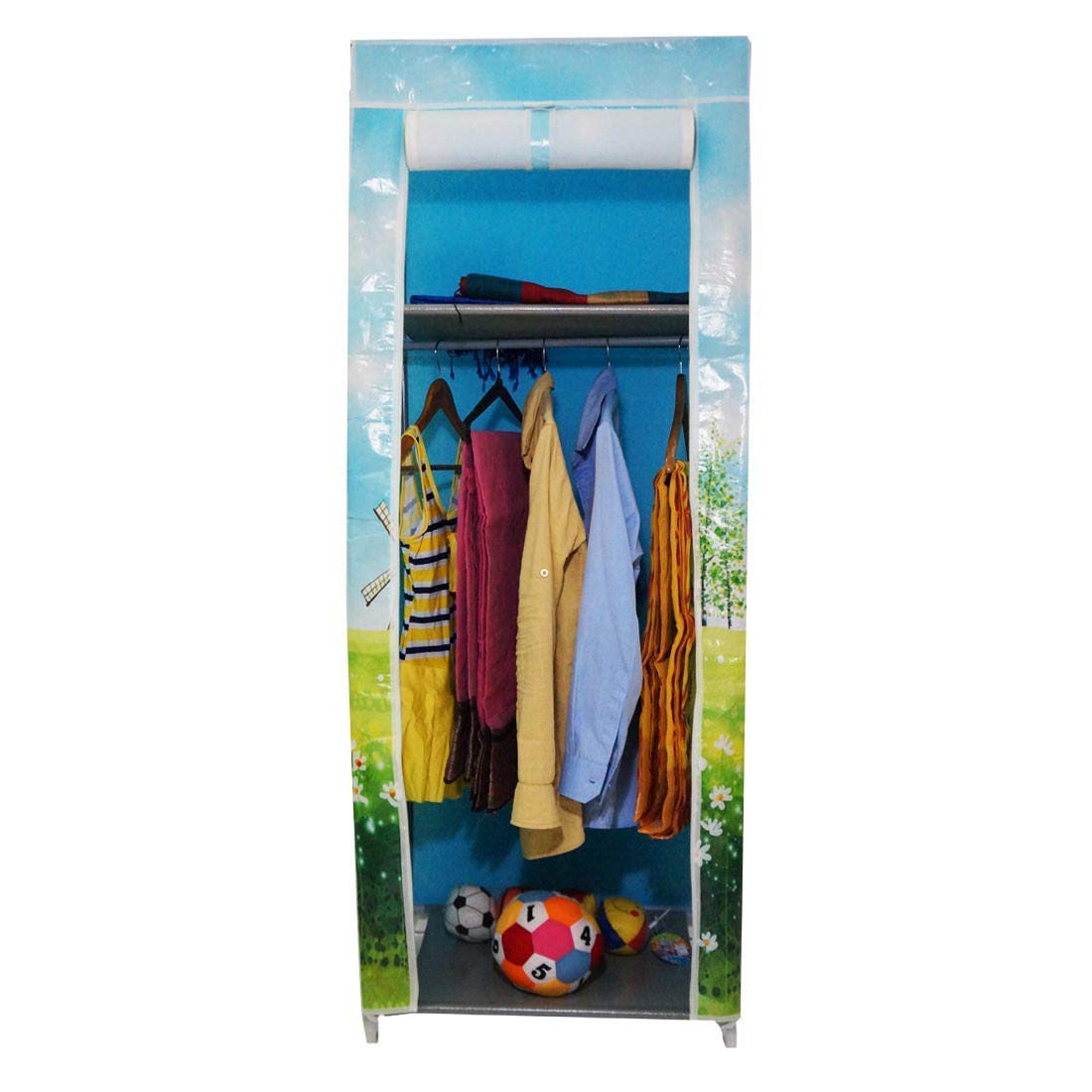 Muren Collapsible Wardrobe Clothes Cabinet Storage Organiser (Light Blue)
