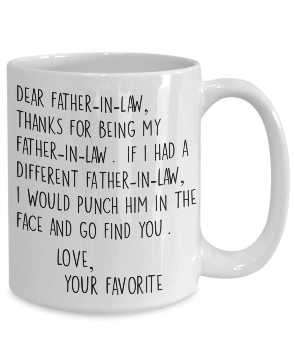 Dear Father-In-Law Thank You Face Punch Mug Funny White 15 Oz Ceramic Coffee Cup