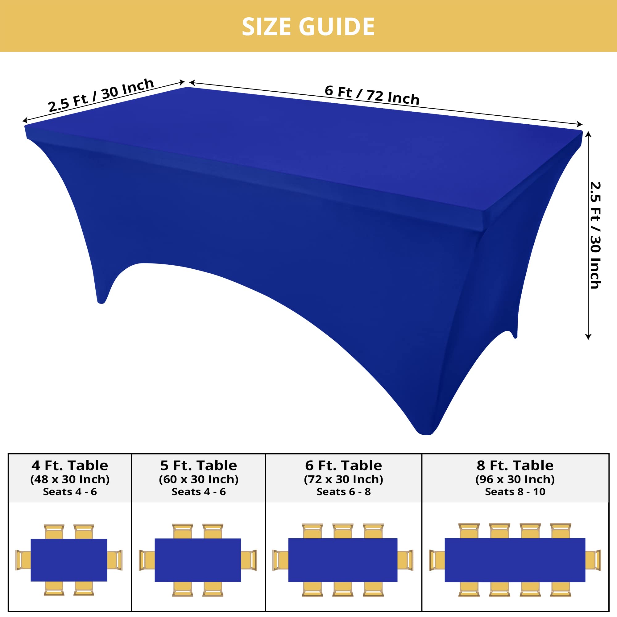Utopia Kitchen Spandex Tablecloth 2 Pack [6FT  Blue] Tight  Fitted  Washable and Wrinkle Resistant Stretch Rectangular Patio Table Cover for Event  Wedding  Banquet & Parties [72Lx30Wx30H Inch]