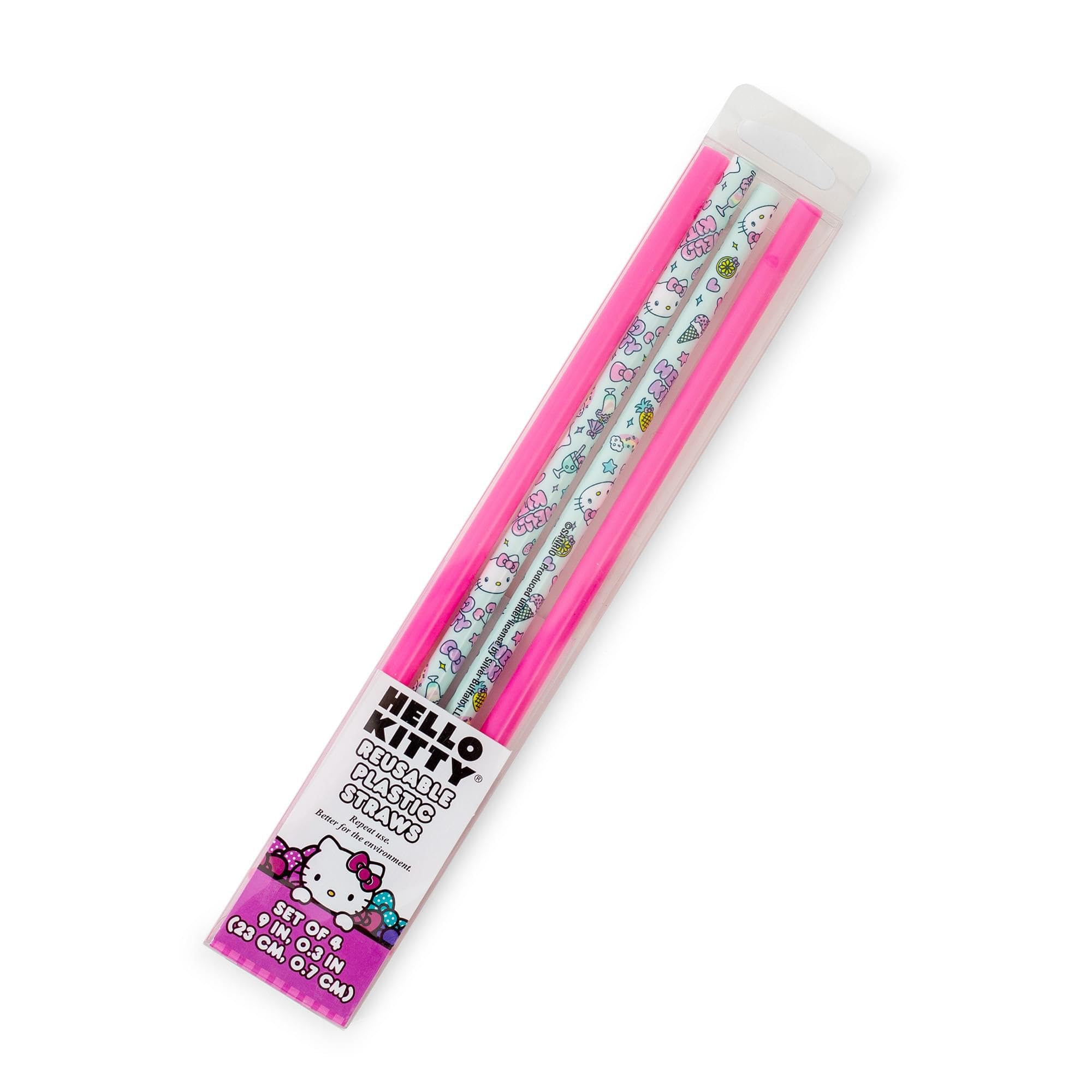 Silver Buffalo Sanrio'S Hello Kitty Kawaii Treats 4Pc Reusable Plastic Straw Set,10X1.5X.25, Pink