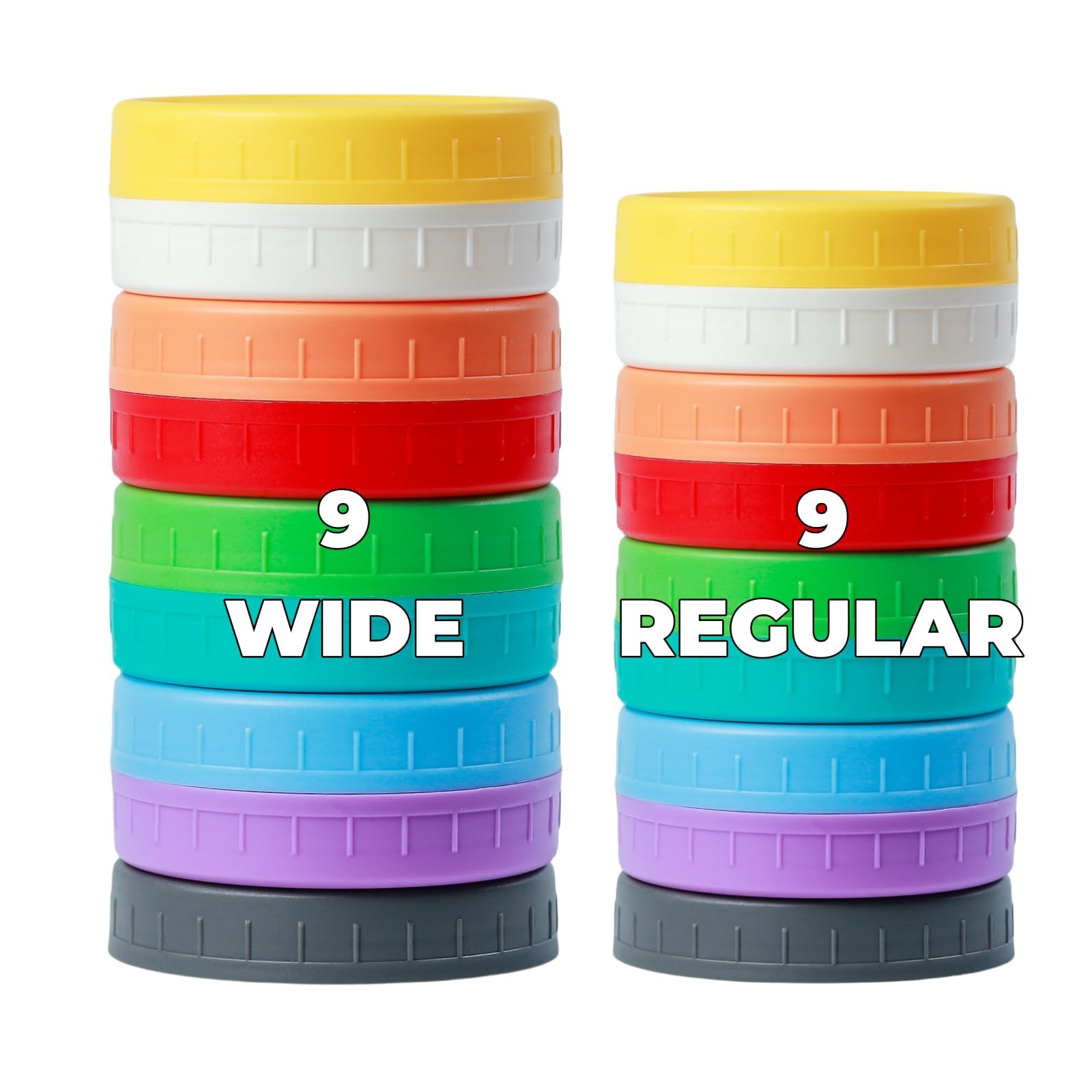 Bedgeta 18 Pack 9 Wide Mouth & 9 Regular Mouth Mason Jar Lids with Silicone Rings,Thickened Leak-proof Lids Fit Ball,Kerr and Mo