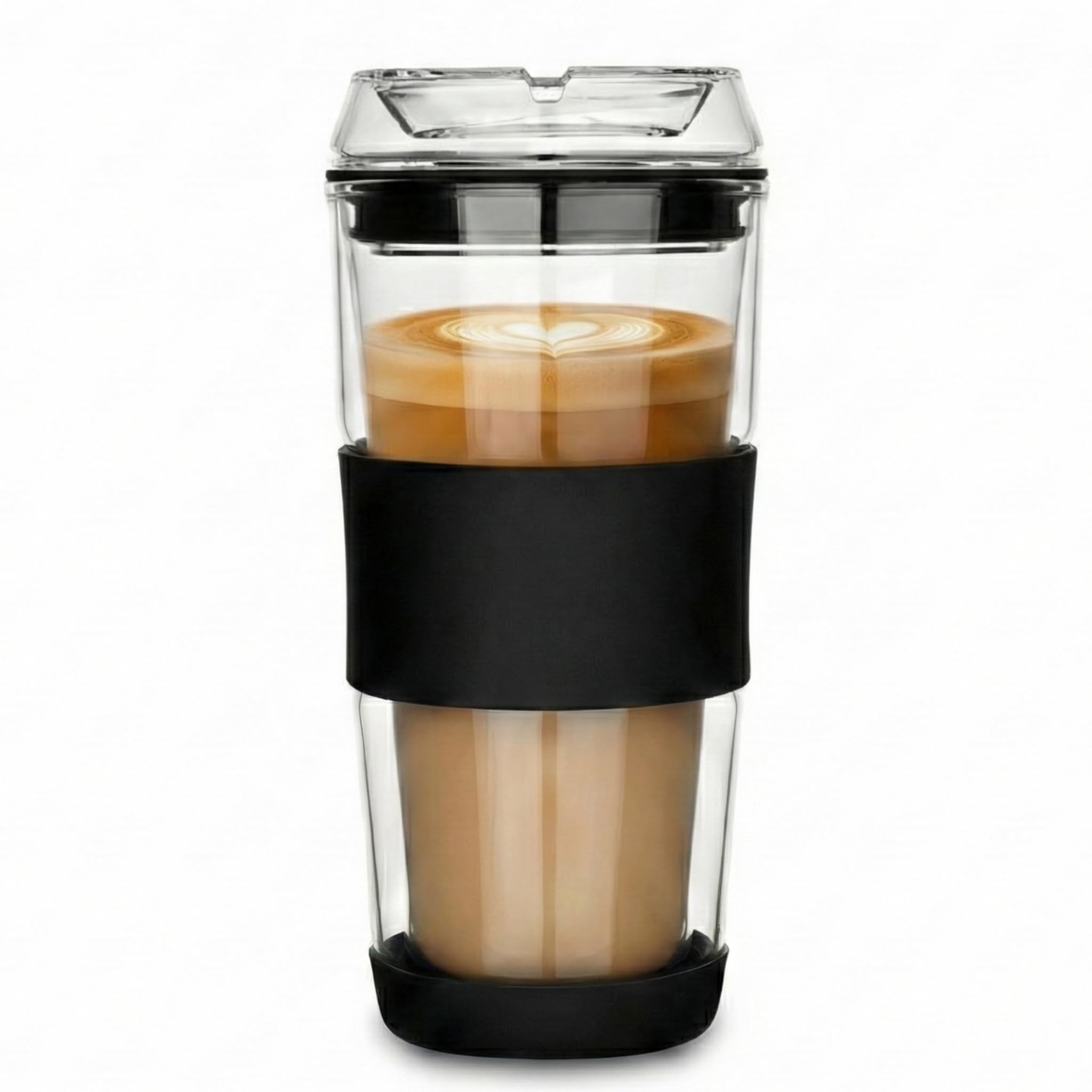 cicike 14oz Double Walled Glass Coffee Tumbler with Full Glass Lid