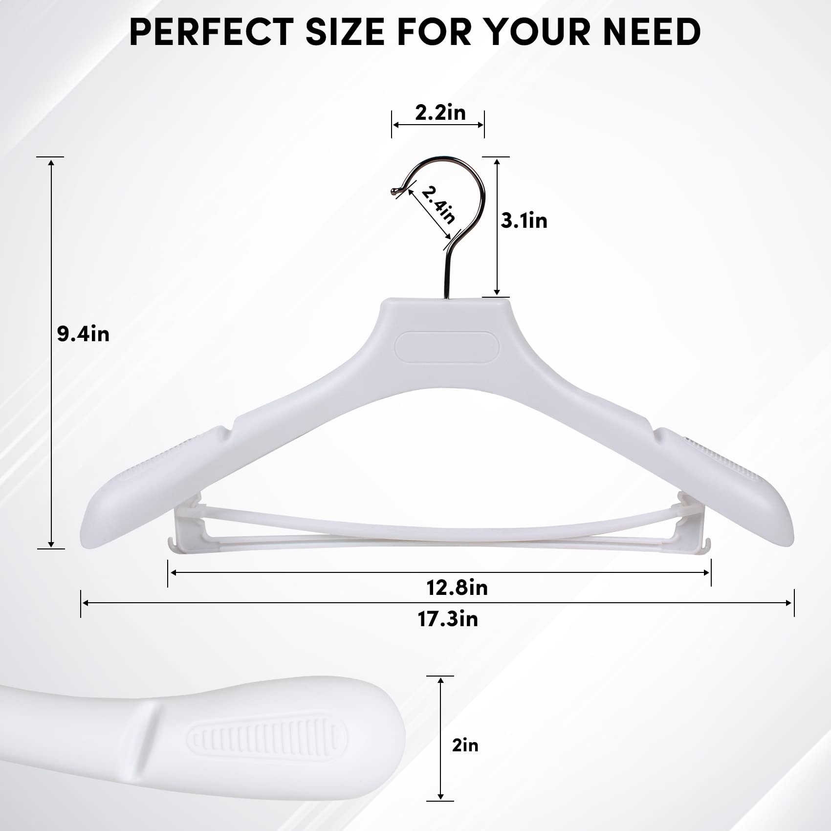 Suit Hangers For Men 50 Pack, Extra Wide Hangers Non Slip Width 17.7'', White Coat Hangers Thick Plastic With Pants Bar 360 Swiv