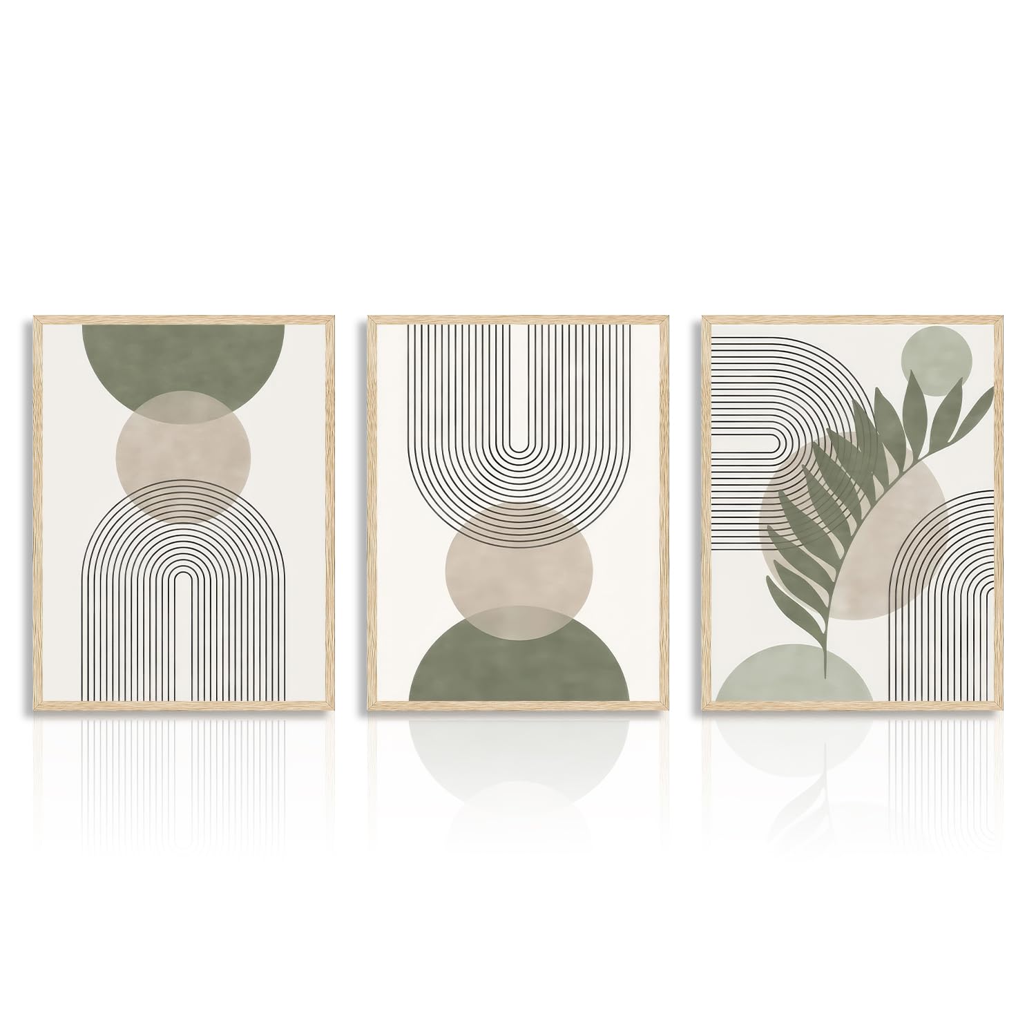 3 Pcs Sage Green Canvas Wall Art Boho Abstract Wall Decor Minimalist Geometric Artwork Modern Botanical Prints For Bedroom Livin