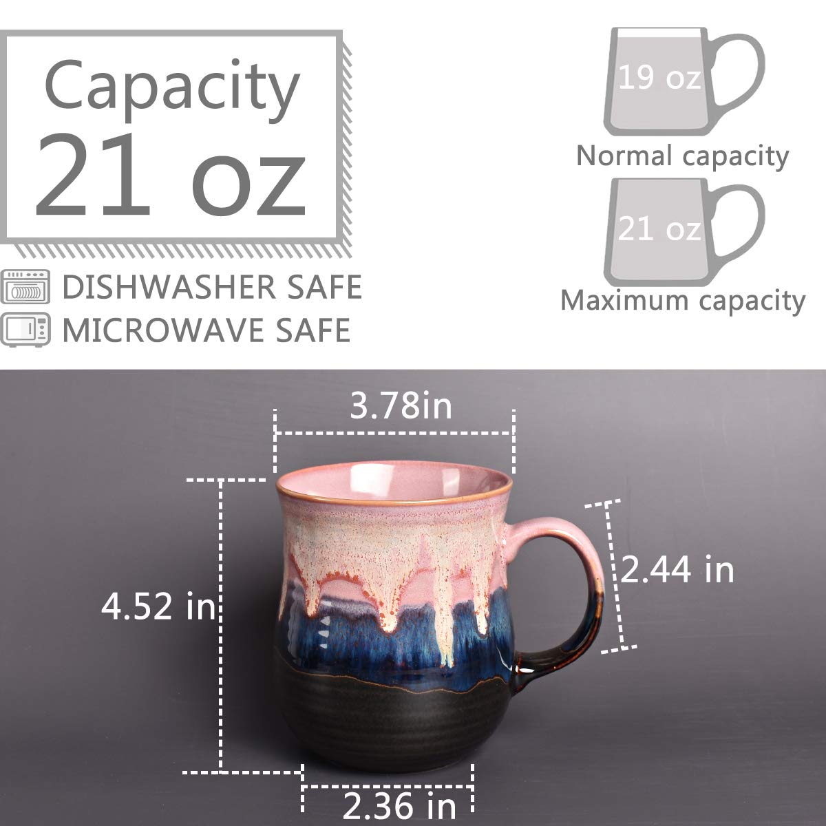 Bosmarlin Large Ceramic Coffee Mug, Big Tea Cup for Office and Home, 21 Oz, Dishwasher and Microwave Safe, 1 PCS