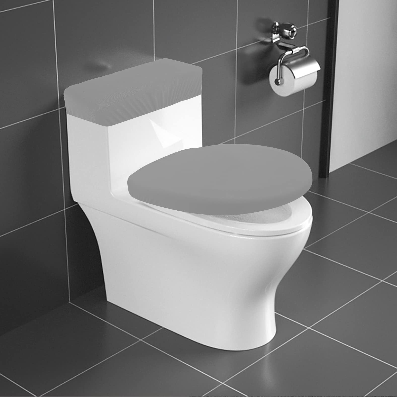 Toilet Lid Cover and Toilet Tank Lid Cover  Bathroom Toilet Lid Seat Cover Set  Stretch Washable Spandex Fabric Toilet Protector Cover  Fits Most Toilet Tanks & Lids Gray