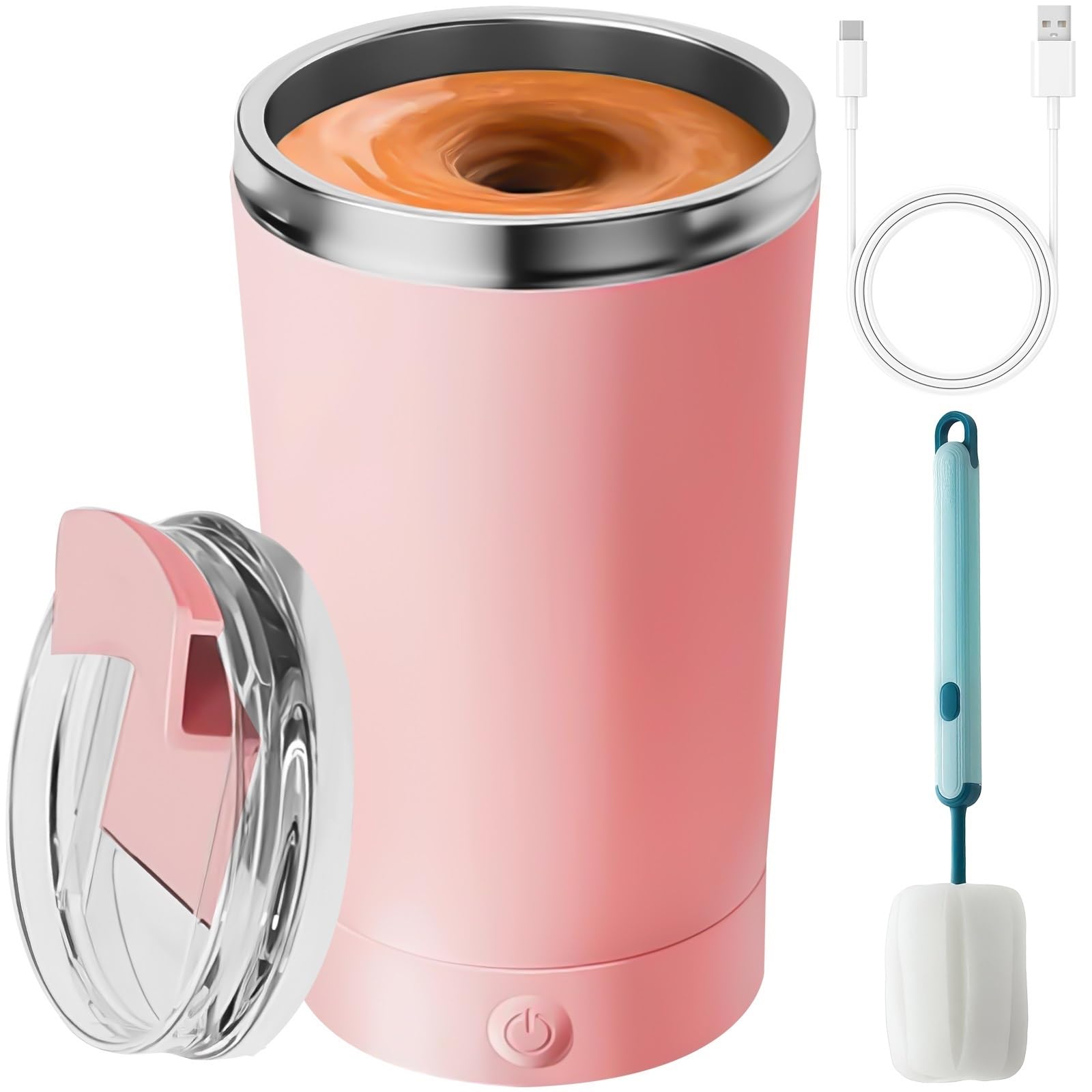 Self Stirring Mug With Lid 13.5 Oz Electric High Speed Mixing Cup 400Ml Rechargeable Automatic Stirring Coffee Mixer Cup(Color:P