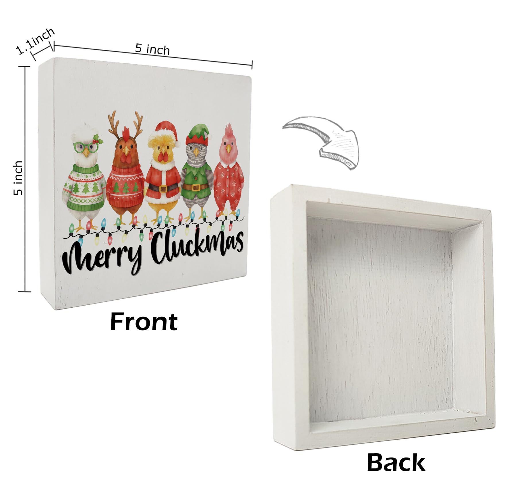 kunlisa Funny Christmas Chicken Wooden Sign, Farmhouse Christmas Decor, Chicken Lover Gifts, Xmas Hen Rooster Wood Box Sign for