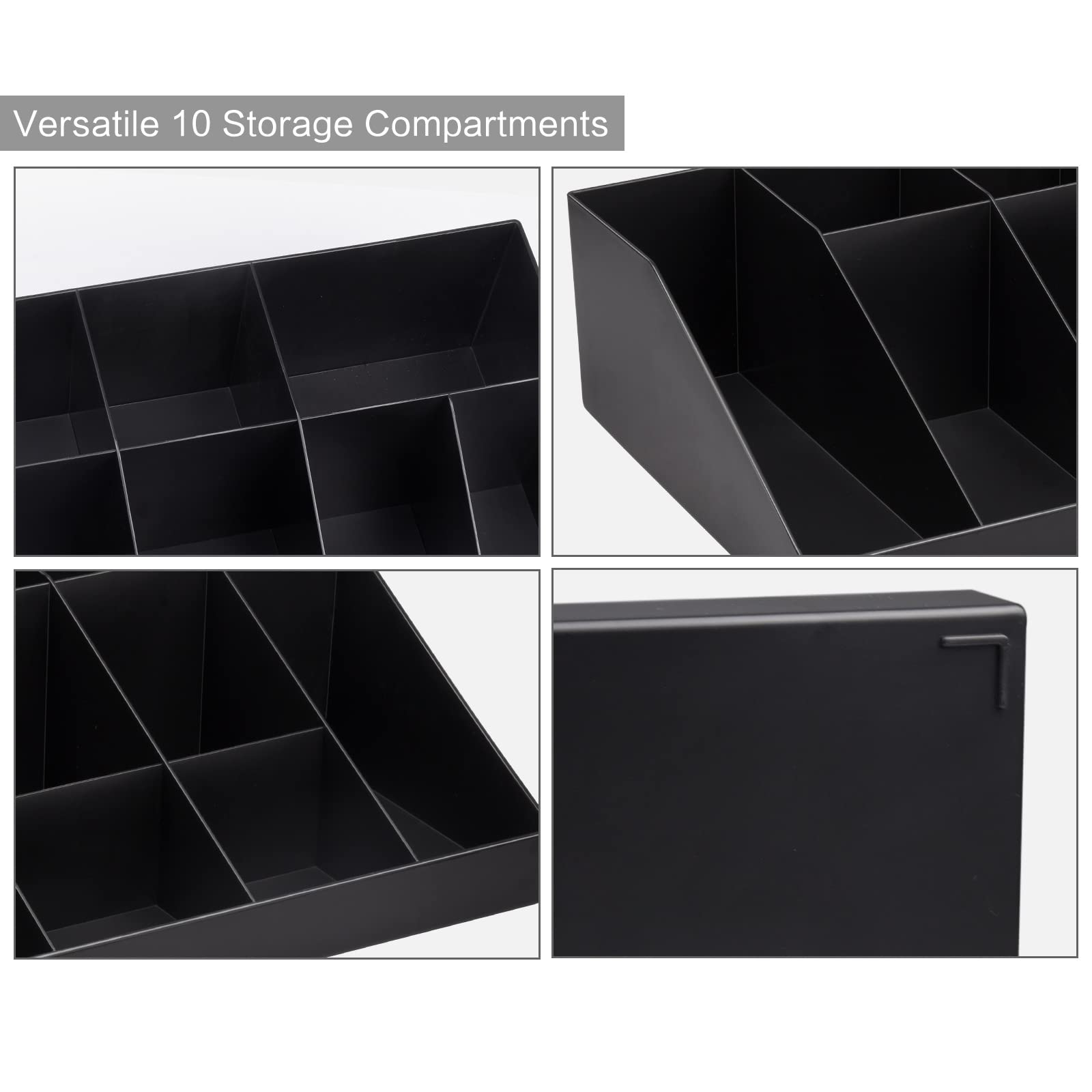 Szqinji Coffee Condiment Organizer Holder 10-Compartment Break Room Coffee Condiment Caddy Cup Storage Holder Black