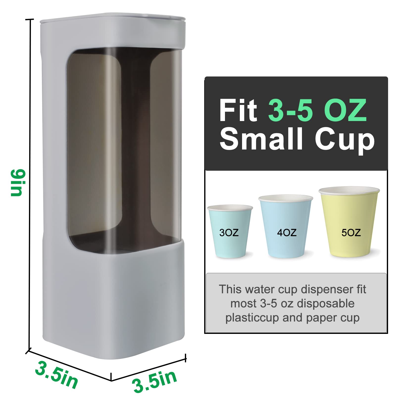 EOFJRUC Wall Mounted Bathroom Cup Dispenser for 3oz-5oz Cups, Gray Plastic, Model CD-gray, Adhesive/Screw Mount, Ideal for Home, Office, Gym