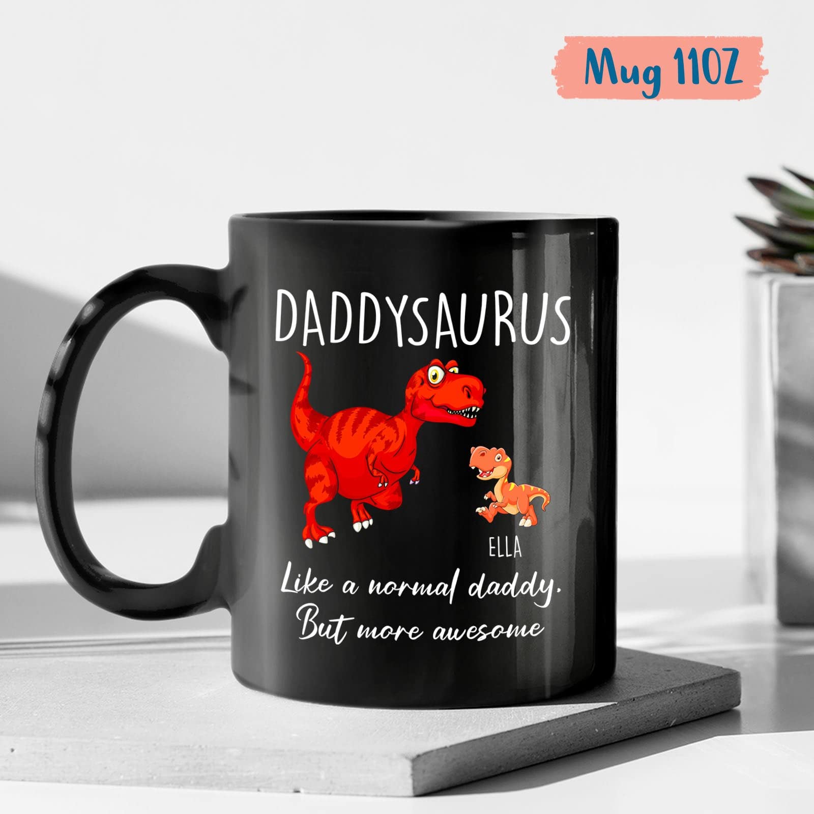 Papa Dinosaur Coffee Mug, Custom Grandkid Name Mug, Personalized Daddysaurus Mug, Gifts For Daddy, Papa, Dinosaur Lover, Gift fr