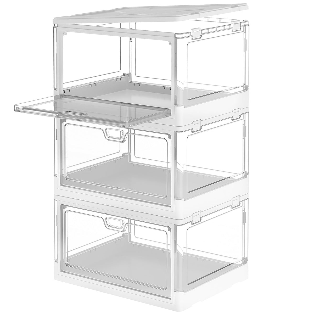 Clear Storage Bin With Lid 3 Pack ?Stackable & Sturdy?Plastic Bins For Storage, Multifunctional Folding Storage Bins For Bedroom