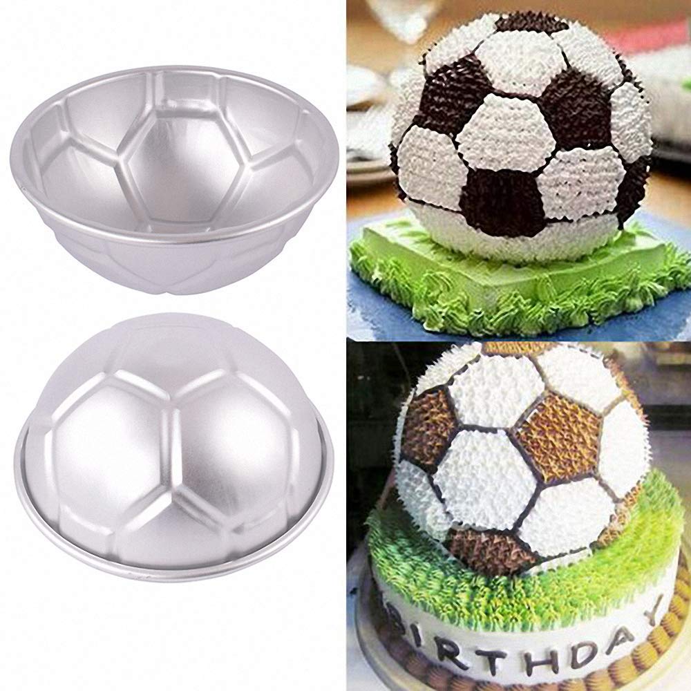 9 Inch 3D Full-Size Soccer Ball Aluminum Baking Pan With 4Pcs Hexagon Pentagon Cookie Cutter, Football Shape Metal Cake Pan Mold