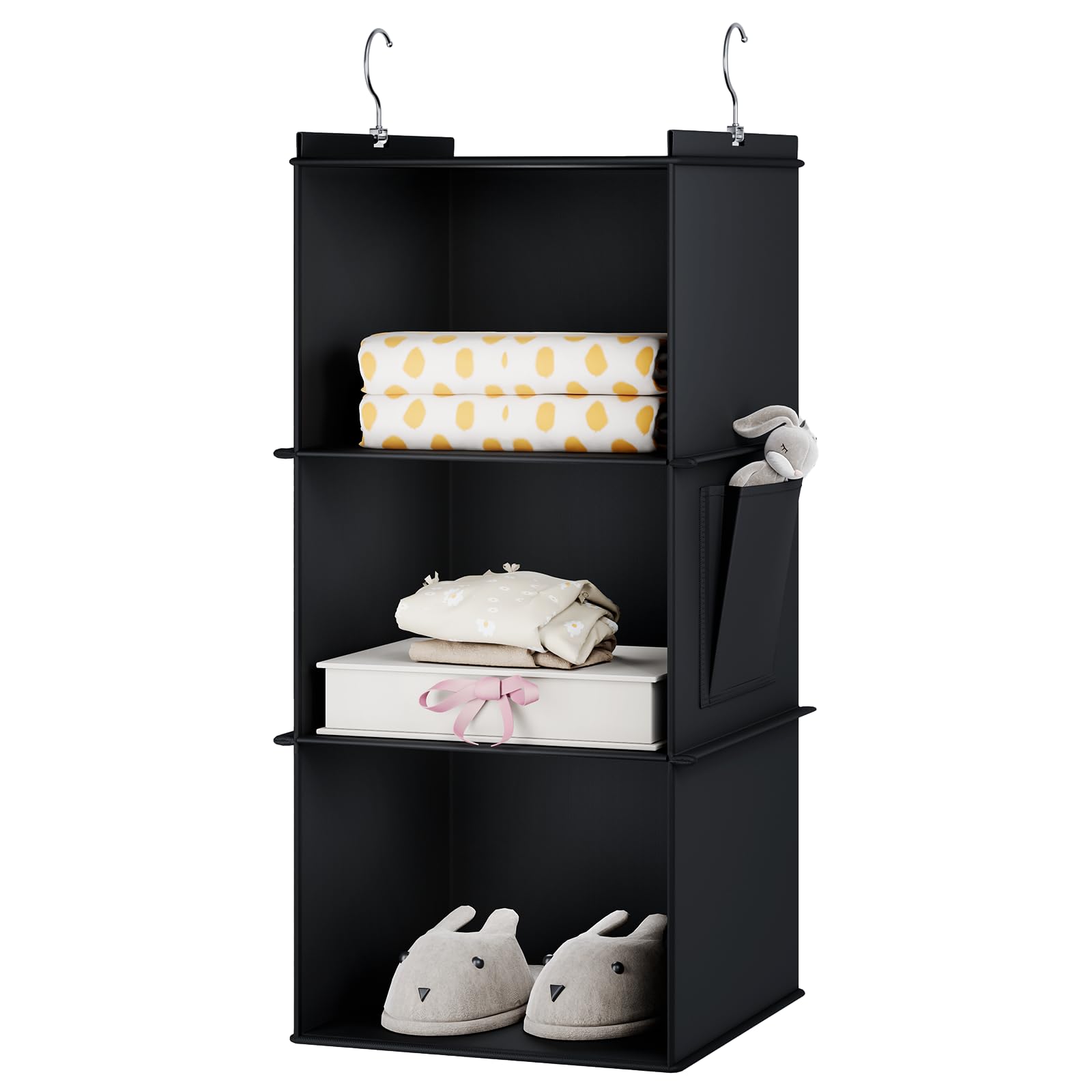 Youdenova Hanging Closet Organizer, 3-Shelf Closet Hanging Storage Shelves, Black