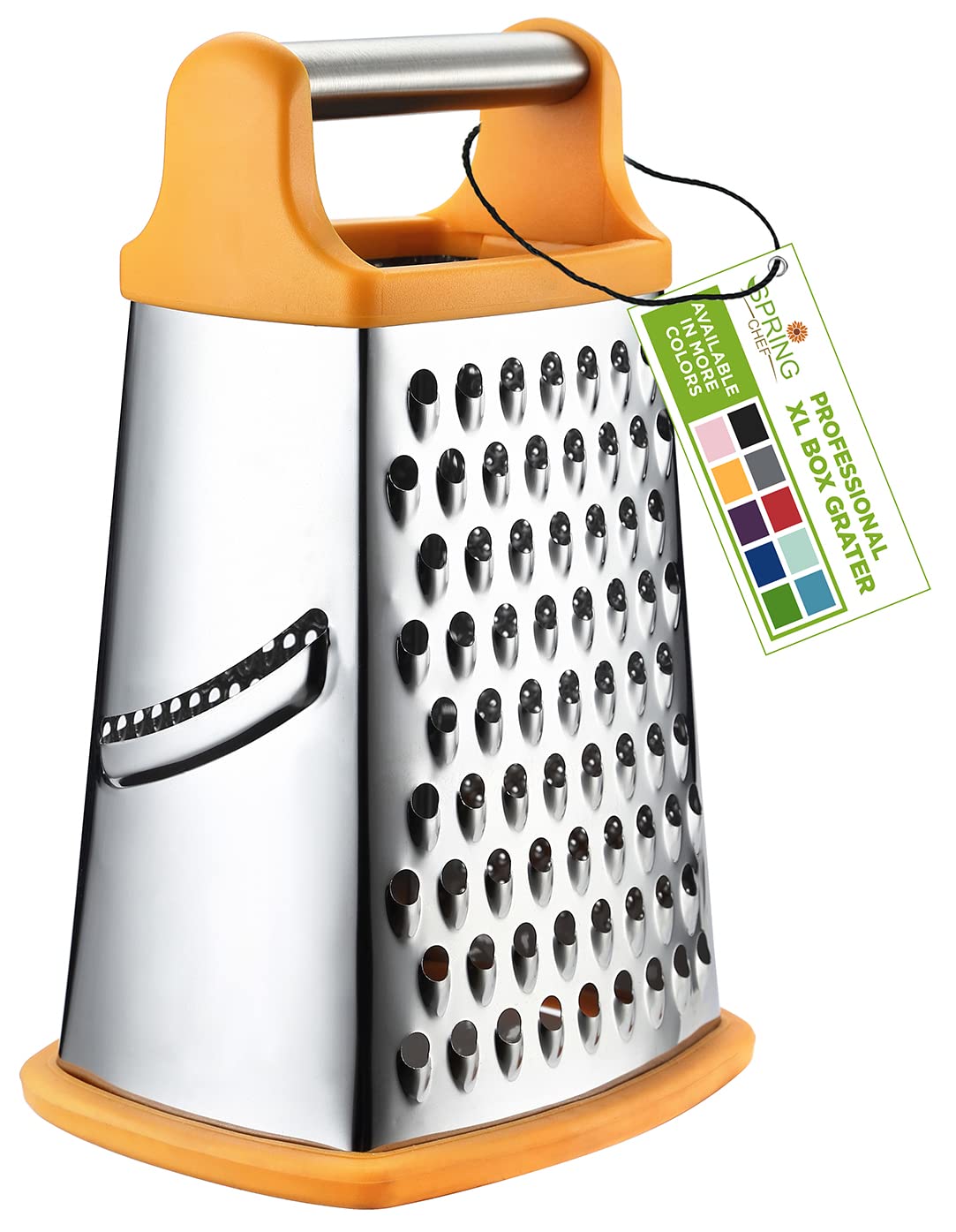 Spring Chef Handheld Stainless Steel Xl Parmesan Cheese Grater With Handle - 4 Sided Manual Box Grater For Kitchen - Dishwasher