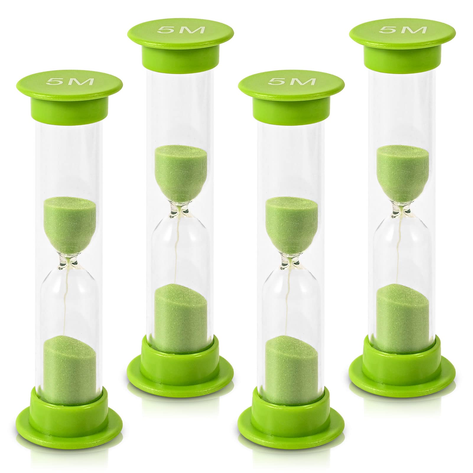 Teacherfav Sand Timer For Kids - 5 Minute Set Of 4 Hour Glass - Green Color- Acrylic Covered For Classroom, Home & Kids Room