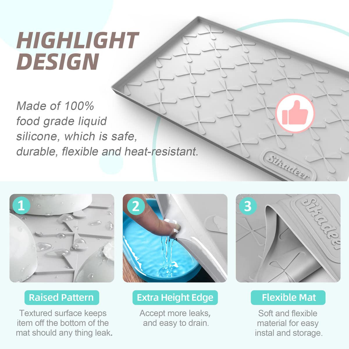 SIKADEER Under Sink Mat, Waterproof Silicone Kitchen Drawer Liner, 34" x 22", White
