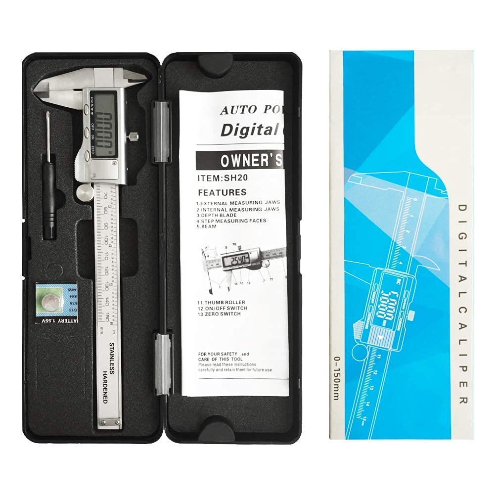 Digital Caliper, Caliper Measuring Tool With Stainless Steel, Electronic Micrometer Caliper With Large Lcd Screen, Auto-Off Feat