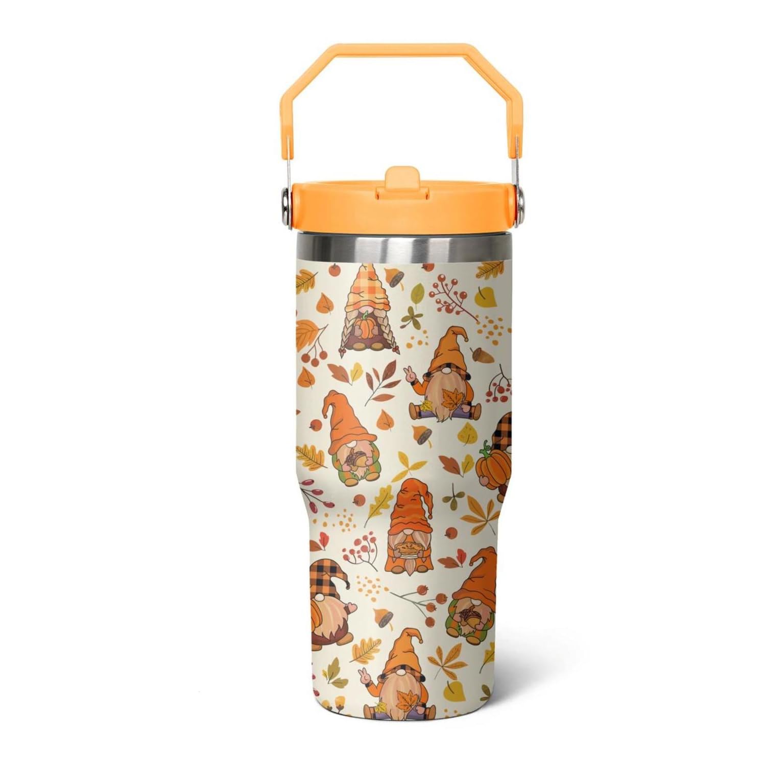 qwpmvhsak 30 oz Fall Gnome Flip Tumbler Insulated Stainless Tumbler, Fall Travel Coffee Cup Water Botter, Autumn Fall Gift for T
