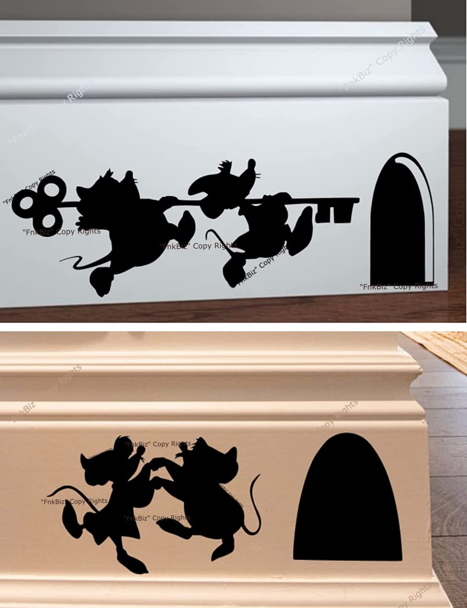 Fnkbiz Jaq And Gus Wall Decal Mouse Hole Baseboard Sticker Mouse Hole Wall Decal 7 X 3 | Black | Set Of 02 Decals