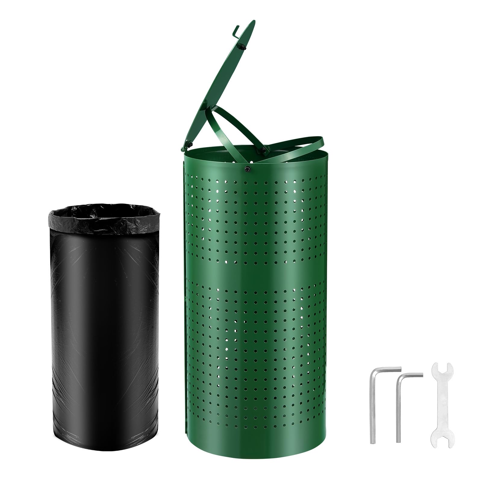 VEVOR Dog Poop Trash Can With 50 Liner Bags, 11.5 Gallons Outdoor Waste Bin With Lid & Liner Clip for Pet Waste Station, Disposa