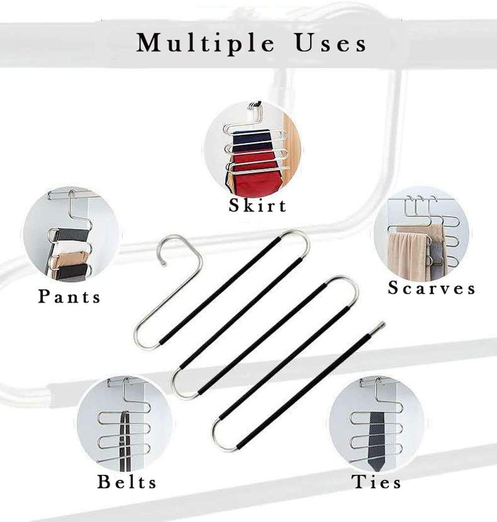 Devesanter Pants Hangers Space Save Non-Slip 4 Pack S-Shape Stainless Steel Clothes Hangers Closet Storage Organizer For Trouser