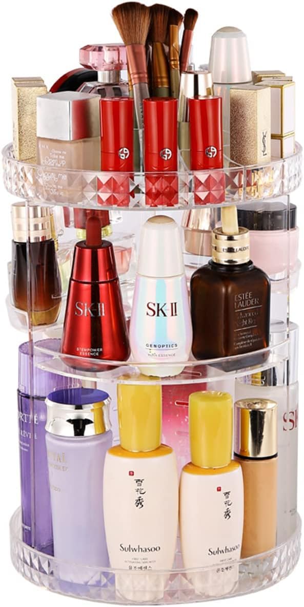 Poxeflip Makeup Organizer 360Degree Rotating Cosmetic Storage Box, Diy Adjustable Large Capacity Cosmetics Display Case Makeup 